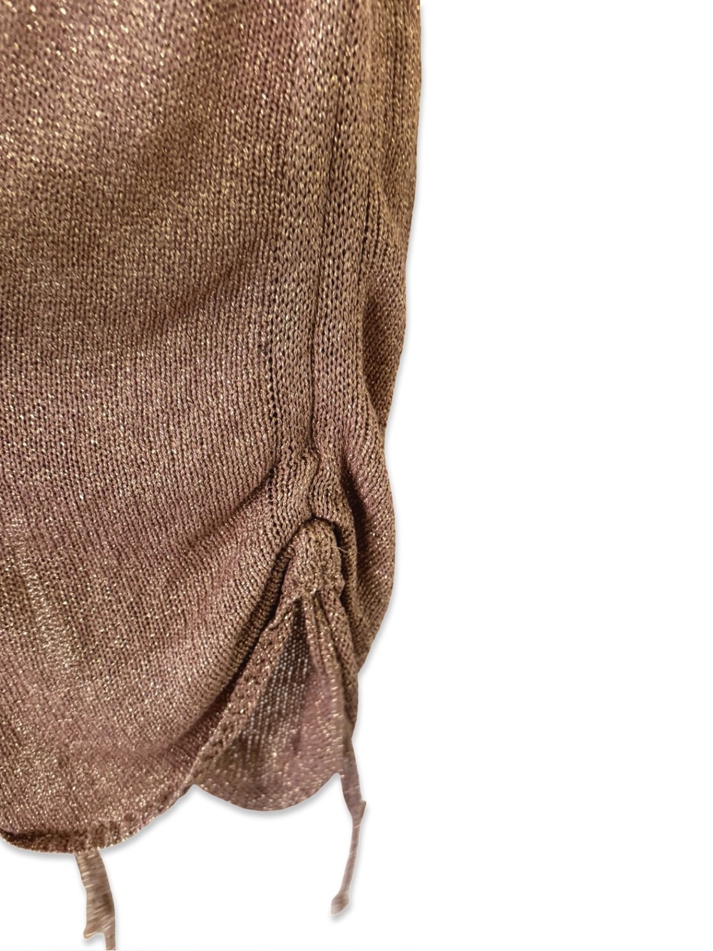 Crochet l Mini Dress in Shimmery Bronze | Spaghetti Strap Ruched Dress NWOT - Picture 3 of 5